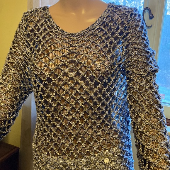 Blue Metallic Stretch Knit Tunic Top - Picture 9 of 11